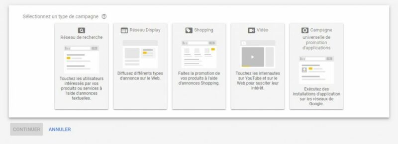 Types de campagne Google ads