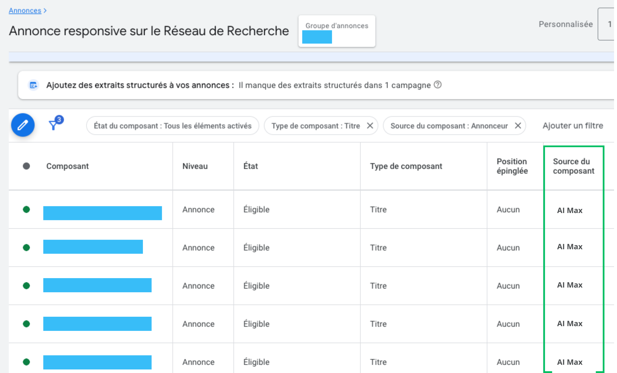 AI Max composant rapport